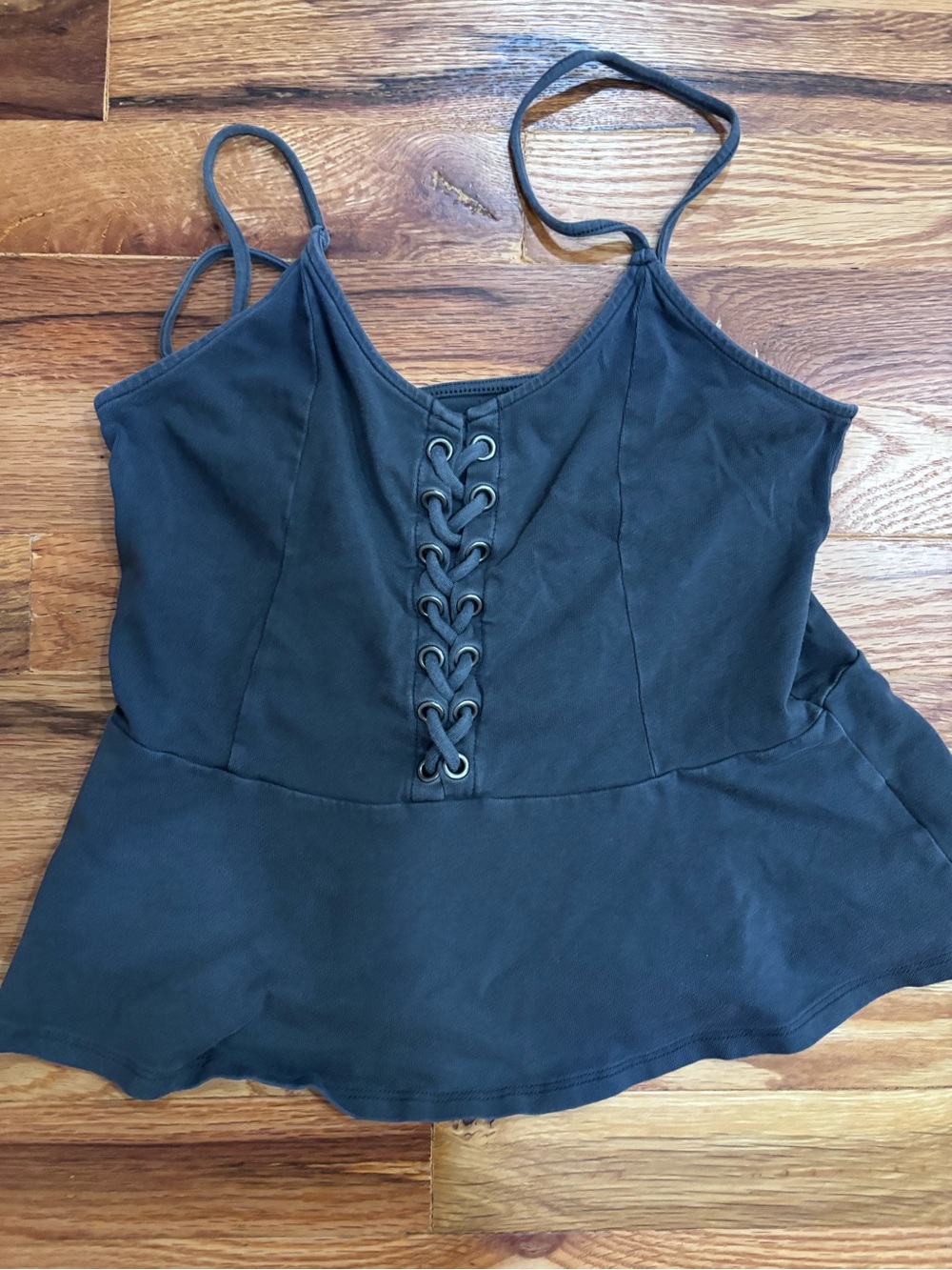 American Eagle Outfitters Gray Lace-Up Peplum Cami